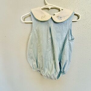 Baby Striped Sleeveless Romper with Peter Pan Collar - Blue